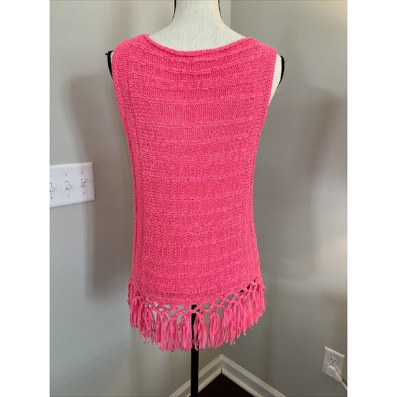 Lilly Pulitzer Sleeveless Sweater Hot Pink With Fringe Size Small - Picture 6 of 9